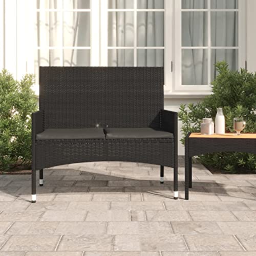 Higsose Gartenbank 2-Sitzer mit Kissen Schwarz Poly Rattan Garten Stühle Gartenbank Metall Gartenmöbel Metall Balkon Sessel Garten Möbel Draußen Gartenbank Wetterfest Gartenmöbel Set Balkonmöbel Set von Higsose