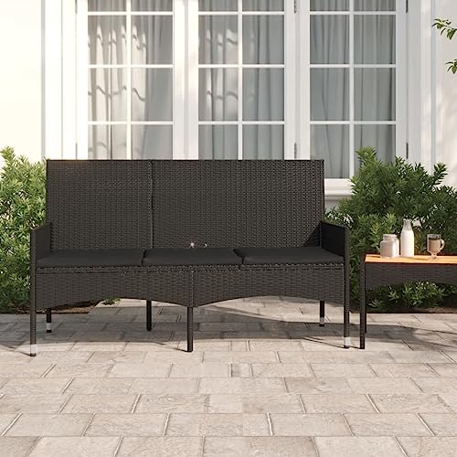 Higsose Gartenbank 3-Sitzer mit Kissen Schwarz Poly Rattan Garten Möbel Draußen Gartenbank Wetterfest Gartenmöbel Set Balkonmöbel Set Garten Stühle Gartenbank Metall Gartenmöbel Metall Balkon Sessel von Higsose