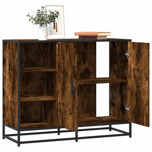 Higsose Hochschrank Aufbewahrungsschrank Seitenschrank für Wohnzimmer Schlafzimmer Flur oder Büro Innenmöbel Heimdekoration Räuchereiche 92x35x76 cm von Higsose
