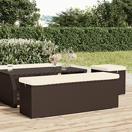 Higsose Hockerbank mit Sitzkissen Braun 110x30x40 cm Poly Rattan Garten Möbel Garten Stühle Gartenbank Wetterfest Gartenbank Metall Hocker Outdoor Gartenhocker Sitzbank Garten Balkonmöbel Set von Higsose