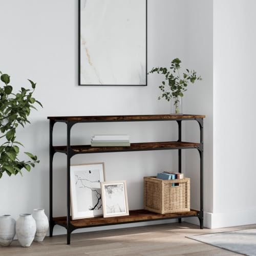 Higsose Konsolentisch 100x29x75 cm Konsolentische Fürs Wohnzimmer Schmales Regal Flur Tisch Hallway Table Console Table Ablagetisch Beistelltisch Sofatisch Räuchereiche von Higsose