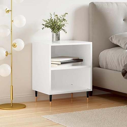 Higsose Nachttisch 40x30x50cm Hochglanz-Weiß,Holzwerkstoff,Eisen,Side Table,Kommode Schlafzimmer,Beistelltisch Neben Der Couch Im Wohnzimmer,Nachttisch Modern,Balkontisch Klein von Higsose