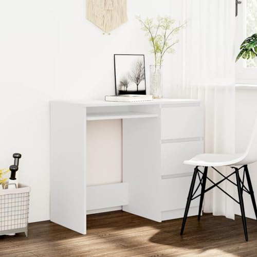 Higsose Schreibtisch im Arbeitszimmer Weiß 90x45x76 cm Holzwerkstoff Eleganten Computertisch mit 3 Schubladen Ordner und Bücher Speichern Arbeitstisch für Jugend- und Kinderzimmer von Higsose