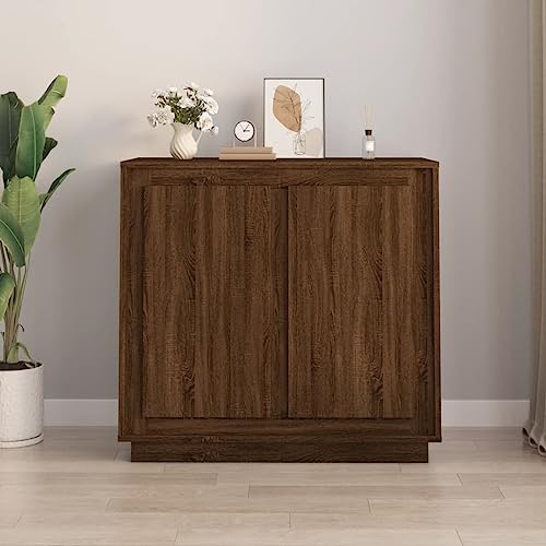 Higsose Sideboard Braun Eichen-Optik 80x34x75 cm Holzwerkstoff Moderne Kommode Mit Viel Stauraum für Flur Küche Bad Sideboard Beistellschrank Schrank Chest of Drawer von Higsose