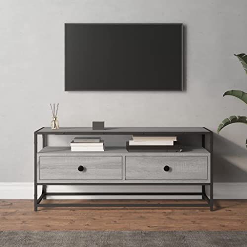 Higsose TV-Schrank 100x35x45cm Grau Sonoma,Holzwerkstoff,Stahl,Robuste TV Sideboard,Wohnzimmer Möbel,Moderne TV Möbel,Terrassenschrank,Holzwerkstoff Gefertigte Bücherregal,HiFi-Schrank von Higsose