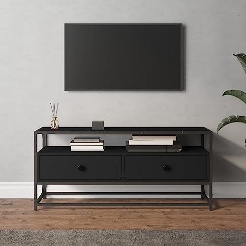 Higsose TV-Schrank 100x35x45cm Schwarz,Holzwerkstoff,Stahl,Modernen Medienschrank,Robuste TV Sideboard,Moderne TV Möbel,Regal Schrank,HiFi-Schrank,Fernseher Tisch Modern von Higsose