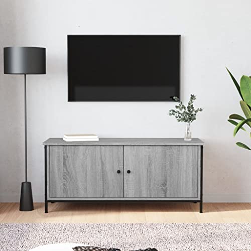 Higsose TV-Schrank 102x35x45cm Grau Sonoma,Holzwerkstoff,Stahl,Fernseher Tisch Modern,Stauraumschrank,Fernsehschrank Wird,TV Unterschrank,Wohnzimmer Vitrine,HiFi-Schrank,Beistellschrank, A810 von Higsose