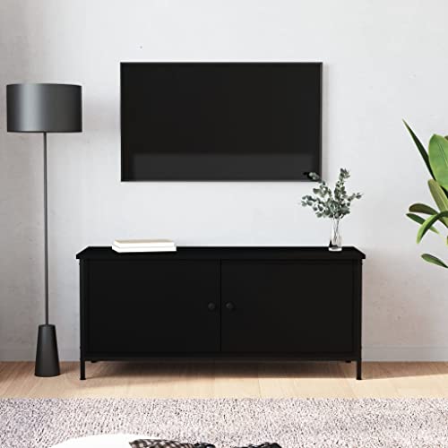 Higsose TV-Schrank 102x35x45cm Schwarz,Holzwerkstoff,Stahl,Stauraumschrank,Regal Schrank,TV-Ständer,Wohnzimmer Vitrine,HiFi-Schrank,TV-Schrank Im Industrie-Design,Fernsehschrank Wird von Higsose