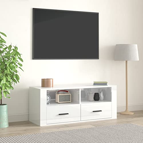 Higsose TV Schrank Fernsehtisch TV Lowboard 100x35x40cm Fernseher Tisch TV Möbel TV Table TV Kommode TV Stand TV Cabinet FernsehkommodeHochglanz-Weiß von Higsose