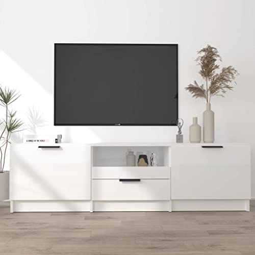 Higsose TV Schrank Fernsehtisch TV Lowboard 140x35x40cm Fernsehschrank TV Tisch TV Möbel TV Table TV Kommode TV Stand TV Cabinet Hochglanz-Weiß von Higsose