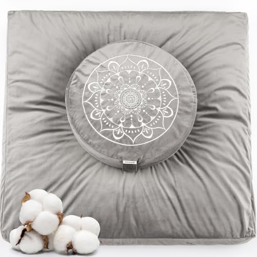 Hihealer Großes Meditationskissen und Zabuton-Matte Set – Meditationskissen und Zafu-Matte Männer Frauen von Hihealer