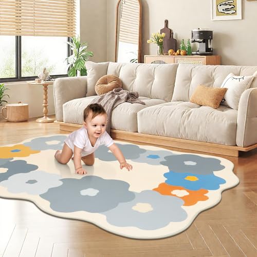 HiiARug Teppich mit unregelmäßigem Blumenmuster, waschbar, rutschfeste Gummi-Unterseite, weicher Indoor-Bodenteppich für Wohnzimmer, Schlafzimmer, Kinderzimmer, Esszimmer, Eingangsbereich (Beige und HiiARug Teppich mit unregelmäßigem Blumenmuster, waschbar, rutschfeste Gummi-Unterseite, weicher Indoor-Bodenteppich für Wohnzimmer, Schlafzimmer, Kinderzimmer, Esszimmer, Eingangsbereich (Beige und von HiiARug