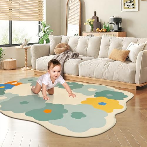 HiiARug Teppich mit unregelmäßigem grünem Blumenmuster, waschbar, rutschfeste Gummi-Unterseite, weicher Indoor-Bodenteppich für Wohnzimmer, Schlafzimmer, Kinderzimmer, Esszimmer, Eingangsbereich HiiARug Teppich mit unregelmäßigem grünem Blumenmuster, waschbar, rutschfeste Gummi-Unterseite, weicher Indoor-Bodenteppich für Wohnzimmer, Schlafzimmer, Kinderzimmer, Esszimmer, Eingangsbereich von HiiARug