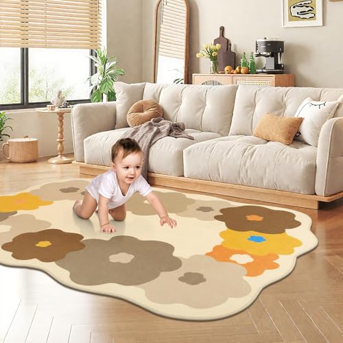 Teppich mit unregelmäßigem Blumenmuster, waschbar, rutschfeste Gummi-Unterseite, weicher Indoor-Teppich für Wohnzimmer, Schlafzimmer, Kinderzimmer, Esszimmer, Eingangsbereich, Beige, 12,7 x 17,8 cm Teppich mit unregelmäßigem Blumenmuster, waschbar, rutschfeste Gummi-Unterseite, weicher Indoor-Teppich für Wohnzimmer, Schlafzimmer, Kinderzimmer, Esszimmer, Eingangsbereich, Beige, 12,7 x 17,8 cm von HiiARug