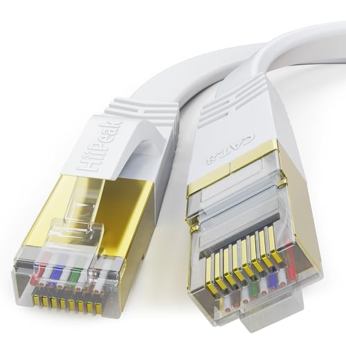 HiiPeak LAN Kabel cat 8 netzwerkkabel 1m 2m 3m 5m 10meter 15 Meter 20meter 30 Meter LAN Kabel cat 8 ethernet Kabel internetkabel Flach mit 40 Gigabit/s und 2000 MHz, Weiß von HiiPeak