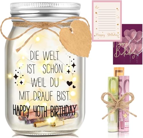 Hiipeefeel 40 Geburtstag Frauen, LED Flaschenlicht, Geldgeschenk Verpackung Geburtstagsgeschenk für Beste Freundin Mama Schwester Tochter Familie von Hiipeefeel