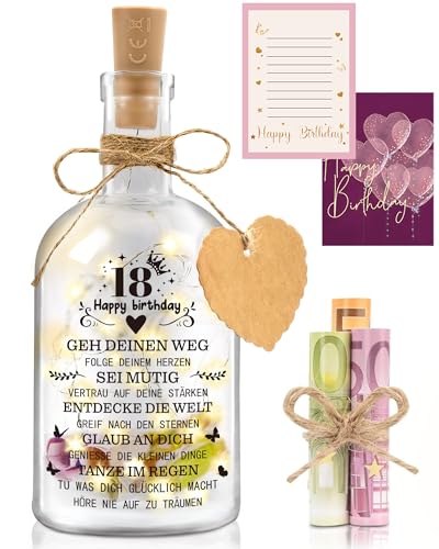 Hiipeefeel Geldgeschenk 18 Geburtstag Mädchen, LED Flaschenlicht, Geldgeschenke Verpackung Geburtstag, 18. Geburtstag für Mädchen Junge Frau Beste Freundin Schwester Familie von Hiipeefeel