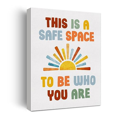 Poster auf Leinwand für psychische Gesundheit, Wandkunst für Therapie, Büro, Heimdekoration – This is a Safe Space to Be Who You Are Leinwanddruck, Staffelei und Haken zum Aufhängen, 30.5x38.1 cm von Hijie