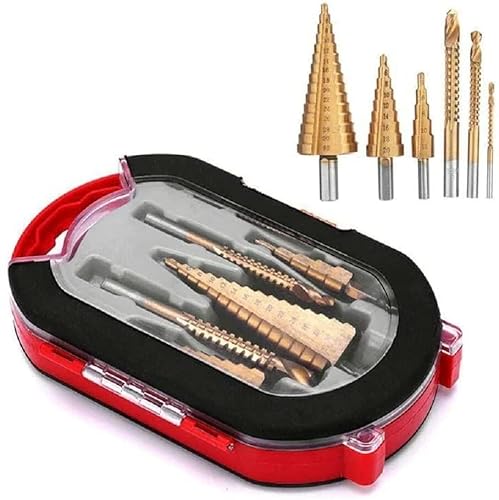 6-teiliges Titan Stufenbohrer Set, Hochgeschwindigkeits Reaming Pagoden Sägezahn Set, 3 Stufen Bohrer, 3 gezackte Bohrer für Blech mit Aluminiumgehäuse, Mehrloch-Stufenbohrer von Hikaka