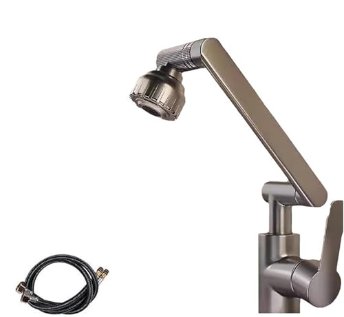 Heißer und kalter Universal-Drehhahn, Großer Winkel 2 Modi Erweiterung Wasserhahn Belüfter, Roboterarm 1080° drehbarer Wasserhahn, Spritzwassergeschützter Wasserhahn Belüfter (Grau) von Hikaka