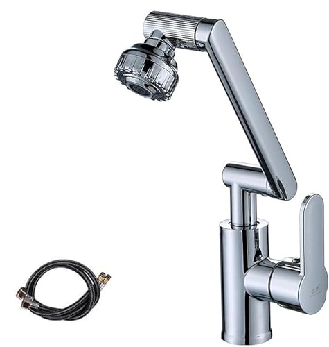 Heißer und kalter Universal-Drehhahn, Großer Winkel 2 Modi Erweiterung Wasserhahn Belüfter, Roboterarm 1080° drehbarer Wasserhahn, Spritzwassergeschützter Wasserhahn Belüfter (Silber) von Hikaka
