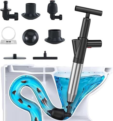 Toilette Rohr Bagger Pneumatische Abfluss Kanalisation Anschluss, Hochdruck-Luft-Abfluss Clog Remover Tool, Toilette Plunge Remover Clog Unclogging Blaster Cleaner Kit (Schwarz) von Hikaka