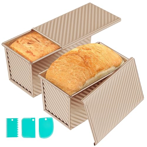 Hikaproligt Brotbackform mit Deckel, 450g, Gold, 2PCS Antihaftbeschichtung Pullman Kastenform Toastbrot Backform, Belüftungslöcher, Carbonstahl – Perfekt für Brotbacken im Ofen von Hikaproligt