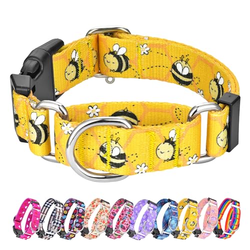 Hikiko Martingale-Halsband für Hunde, verstellbar, weiches Nylon, mit niedlichen Mustern für kleine, mittelgroße und große Hunde (gelbe Biene, klein) von Hikiko