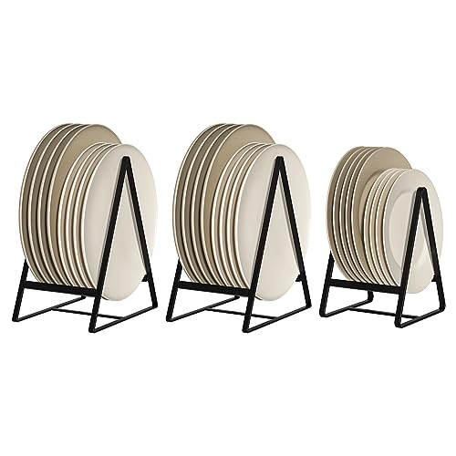 Hikinlichi 2 Large 1 Small Triangle Plate Holders Organisers Upright Cabinet Dish Drying Racks Metal Plate Dish Organisers Racks Stands for Countertop and Cupboard Black von Hikinlichi