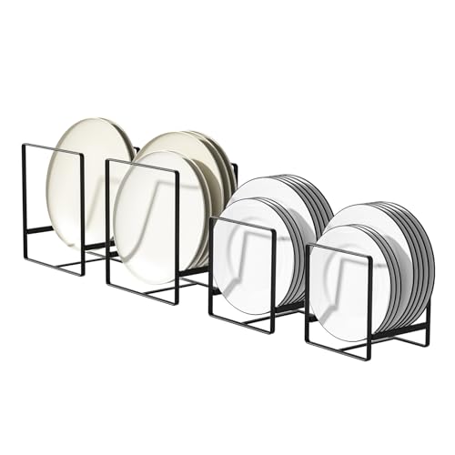 Hikinlichi 2 Large 2Small Plate Organizers Holders Upright Cabinet Dish Drying Racks Metal Plate Dish Organizers Racks Stands for Countertop and Cupboard Black von Hikinlichi