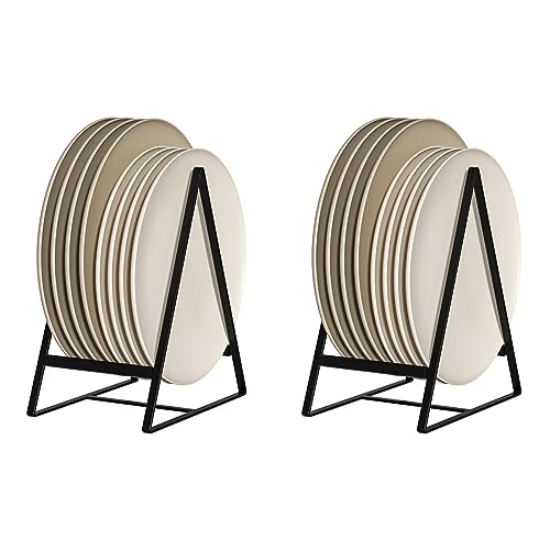 Hikinlichi Triangle Plate Organisers Holders Upright Cabinet Dish Drying Racks Metal Plate Dish Organisers Racks Stands for Countertop and Cupboard Black 2 Pack von Hikinlichi
