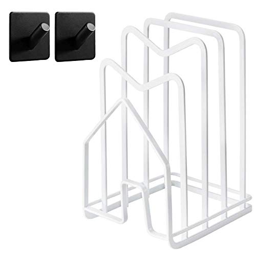 Hikinlichi Schneidebrett-Regal mit 2 selbstklebenden Haken, Küchenarbeitsplatte, Schneidebrett-Organizer, Ständer, Halterung, Töpfe, Pfannendeckel, 12 cm L x 14 cm B x 22 cm H, Weiß von Hikinlichi