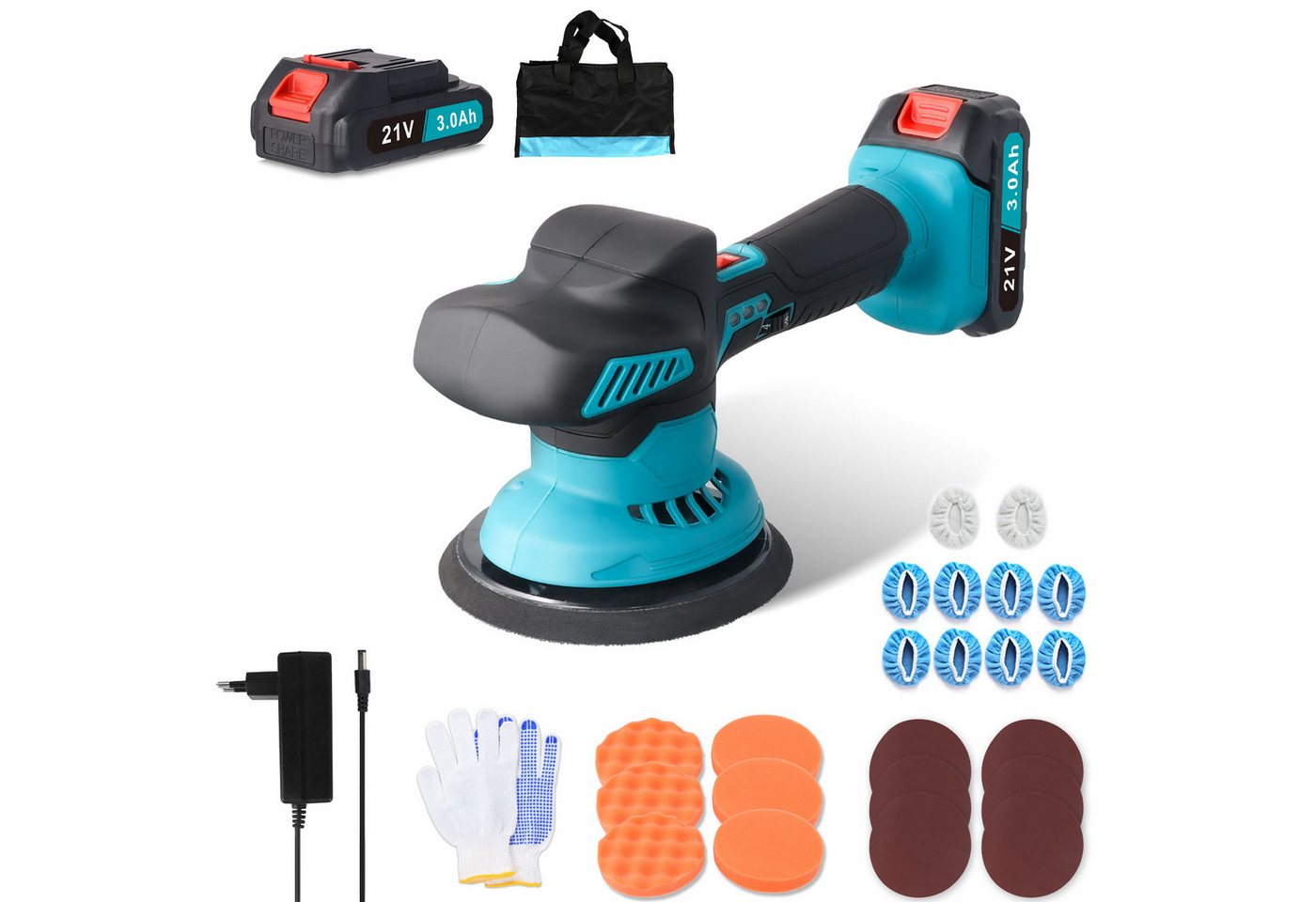 Hikity Akku-Poliermaschine 6" Auto Poliermaschinen 6-Gang-Getriebe Inklusive Batterie, 5500 U/min Exzenter Auto Poliermaschine Set mit 2 x Akku Hikity Akku-Poliermaschine 6" Auto Poliermaschinen 6-Gang-Getriebe Inklusive Batterie, 5500 U/min Exzenter Auto Poliermaschine Set mit 2 x Akku von Hikity