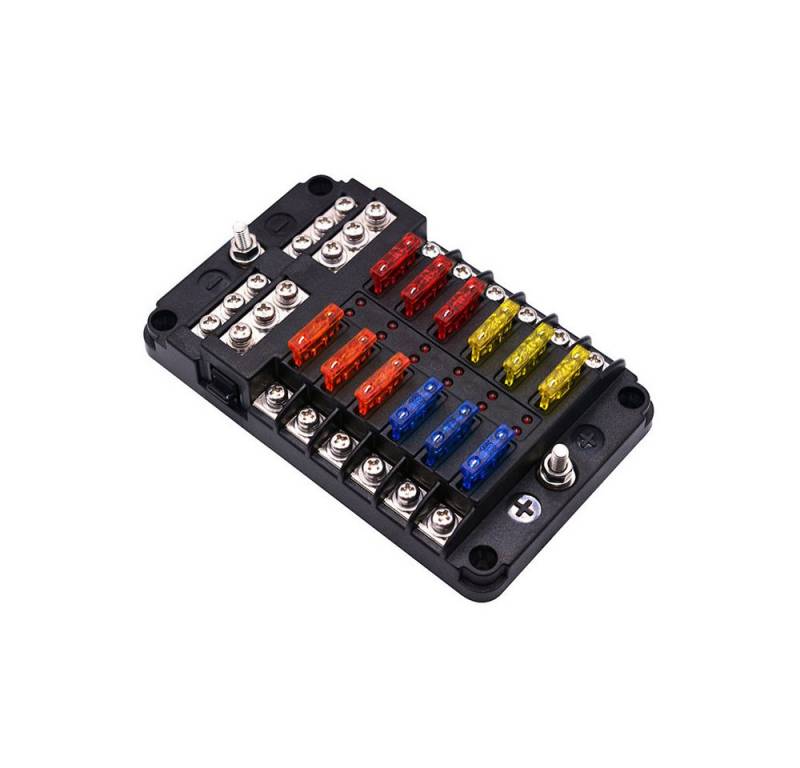 Hikity Kastensicherung Kfz sicherungshalter 12 fach flachsicherung mit LED-Anzeige für Boot, mit LED-Warnanzeige Wasserdichte Abdeckung von Hikity