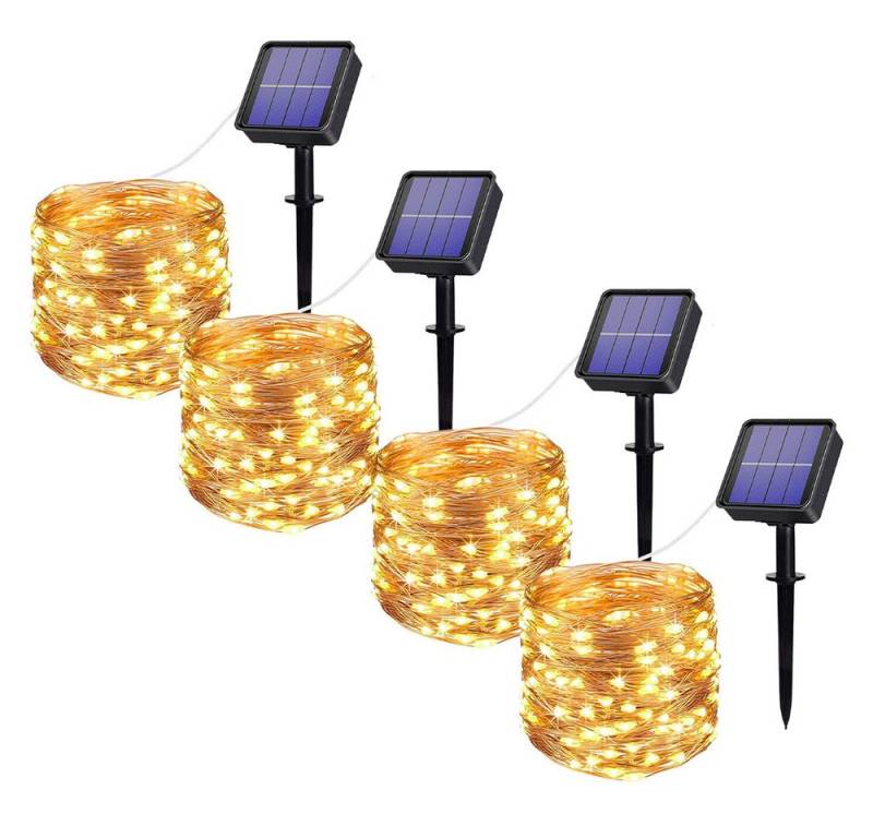 Hikity LED Solarleuchte Solar Lichterkette Aussen 4 Stücke, 4 x 10M 8 Modi IP65 Wasserdicht, LED, warmweiß, 8 Lichtmodi von Hikity