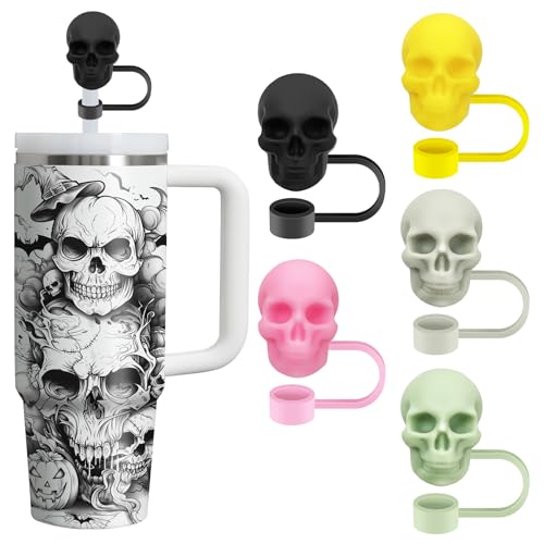 5 Stück Halloween Totenkopf Strohhalm Topper Goth Stroh Abdeckung Kappe für Stanley Cup Zubehör Halloween 5 Stück Halloween Totenkopf Strohhalm Topper Goth Stroh Abdeckung Kappe für Stanley Cup Zubehör Halloween von Hikkcos