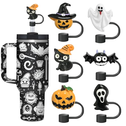 Geister-Strohaufsatz für Stanley-Becher, Halloween-Trinkhalm-Aufsatz für 10 mm Trinkhalm-Spitzen, Stanley-Becher-Zubehör, Halloween-Geschenke, 6 Stück Geister-Strohaufsatz für Stanley-Becher, Halloween-Trinkhalm-Aufsatz für 10 mm Trinkhalm-Spitzen, Stanley-Becher-Zubehör, Halloween-Geschenke, 6 Stück von Hikkcos