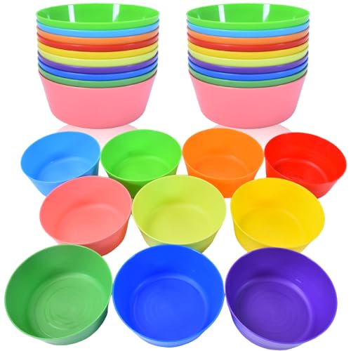Hikrxya 30 Stück Wiederverwendbare Bunt Plastikschüsseln - 300ml 10 Farben Unzerbrechlich Mehrweg Plastikschalen Salat Schüssel Plastik Bowl Schüssel für Kinder Party Obst Suppe Getreide von Hikrxya