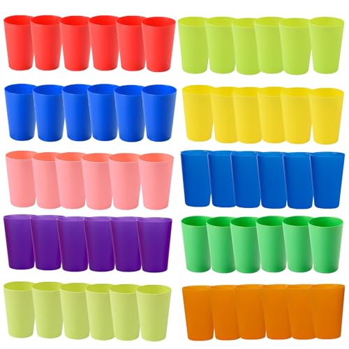 Hikrxya 60 Stück Bunt Wiederverwendbare Plastikbecher, 260 ml Kunststoffbecher 10 Farben Mehrweg Bunt Plastik Trinkbecher Set für Kinder Outdoor Partys Picknicks Camping Grillen Reisen Küche von Hikrxya