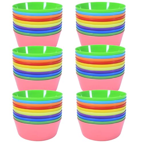 Hikrxya 60 Stück Wiederverwendbare Bunt Plastikschüsseln - 300ml 10 Farben Unzerbrechlich Mehrweg Plastikschalen Salat Schüssel Plastik Bowl Schüssel für Kinder Party Obst Suppe Getreide von Hikrxya