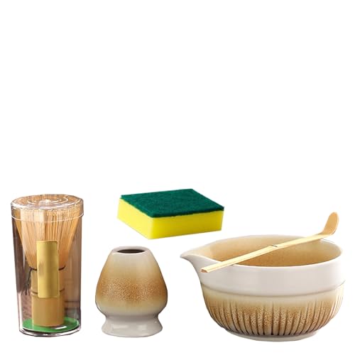 5 Stück Matcha Set, Matcha Besen, Matcha Schale, Matcha Set Rosa, Matcha Tee Set für die Zubereitung von Milchkaffee, und Schüssel mit löffel & Sieb von Hiksee