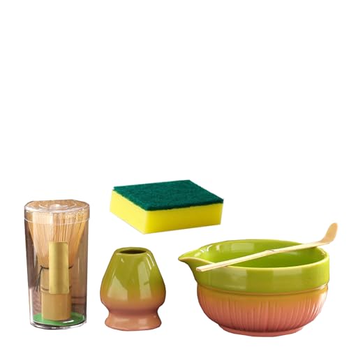 5 Stück Matcha Set, Matcha Besen, Matcha Schale, Matcha Set Rosa, Matcha Tee Set für die Zubereitung von Milchkaffee, und Schüssel mit löffel & Sieb von Hiksee