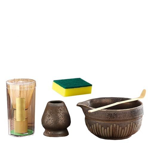 5 Stück Matcha Set, Matcha Besen, Matcha Schale, Matcha Set Rosa, Matcha Tee Set für die Zubereitung von Milchkaffee, und Schüssel mit löffel & Sieb von Hiksee