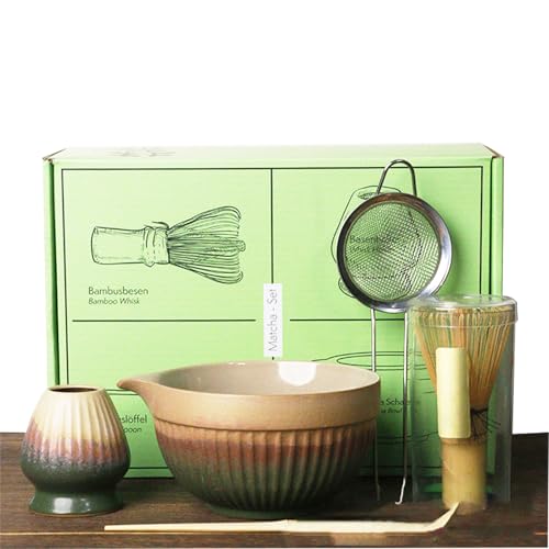 Matcha Set, 5 Stück Matcha Tee Set mit Matcha Besen, Edelstahlsieb, Matcha Schale, 1 Matcha Löffel, Besenhalter aus Keramik, Geschenk für Matcha-Liebhaber, von Hiksee