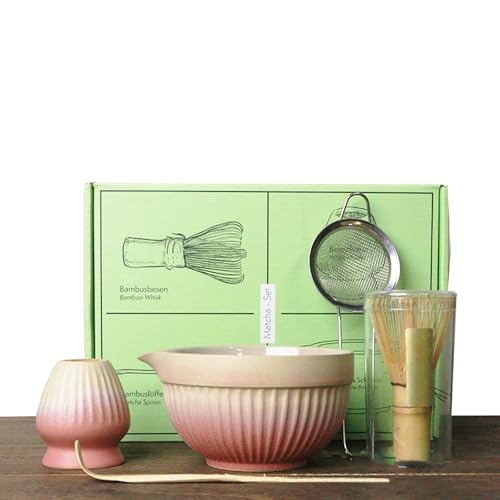 Matcha Set, 5 Stück Matcha Tee Set mit Matcha Besen, Edelstahlsieb, Matcha Schale, 1 Matcha Löffel, Besenhalter aus Keramik, Geschenk für Matcha-Liebhaber, von Hiksee