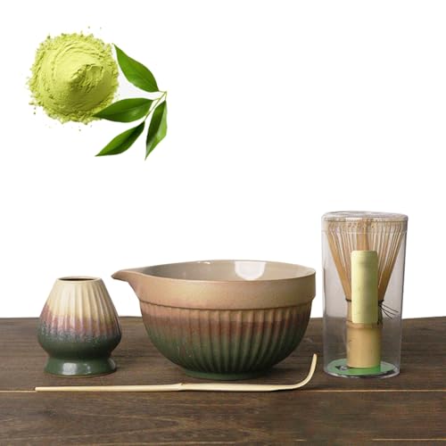 Matcha Set, 4 Stück Matcha Tee Set mit Matcha Besen, Edelstahlsieb, Matcha Schale, 1 Matcha Löffel, Besenhalter aus Keramik, Geschenk für Matcha-Liebhaber, von Hiksee