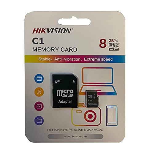 HikVision M-SD 8G Micro-SDHC-Speicherkarte – Serie C1 mit Adapter 23 MB/s 10 MB/s Class 10 von Hikvision