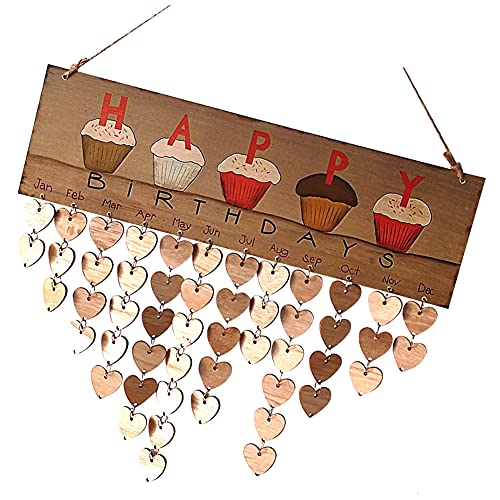 Geburtstagskalender Holz, Geburtstag Erinnerungskalender, Geburtstag Erinnerungskalender Holz DIY Wand Hanging Cupcakes Kalender mit Herz Holz Tags Home Wanddekoration Hanging Zeichen für Familie von Hilai