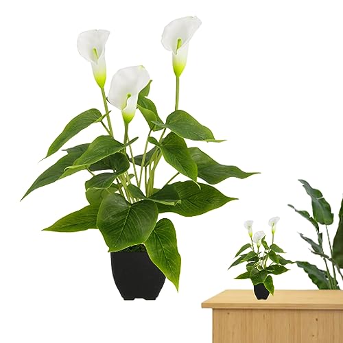Gefälschte Pflanzen, künstliche Pflanzen, künstliche Topfpflanze gefälschte Calla Lilie für Außengarten Garten Terrasse Home Innendekoration Weiß weiß von Hilai