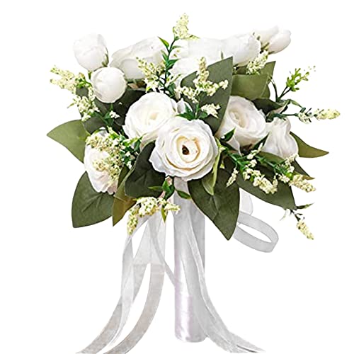 Hilai Blumenstrauß, Brautjungfernblumen, Brautsträuße für Hochzeitsstraußs weiße Brautjungfernstrauß künstliche Blumen Bouquet für Hochzeitsfeierzubehör Hausdekoration von Hilai